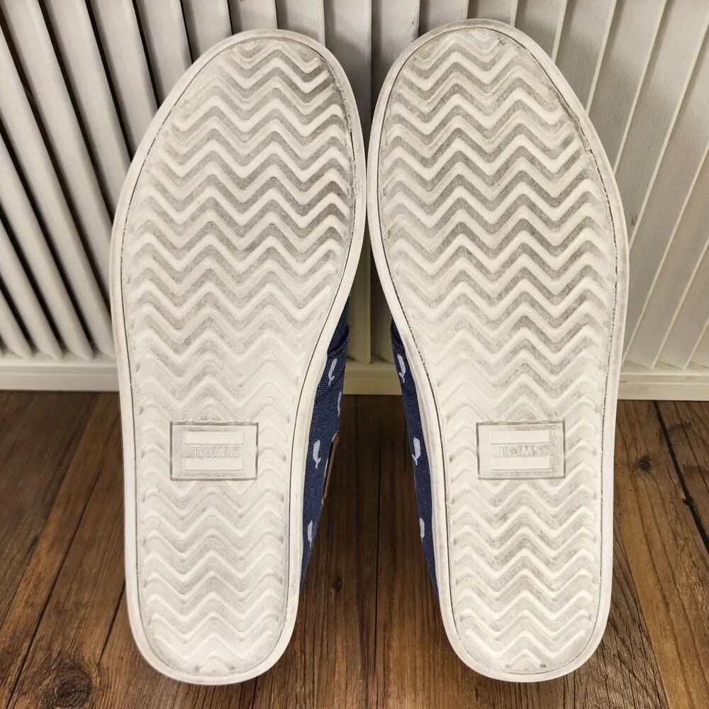 Toms Oceana Whale Print Boat Shoes Men's 12 Blue Canvas Casual Comfort Dockside